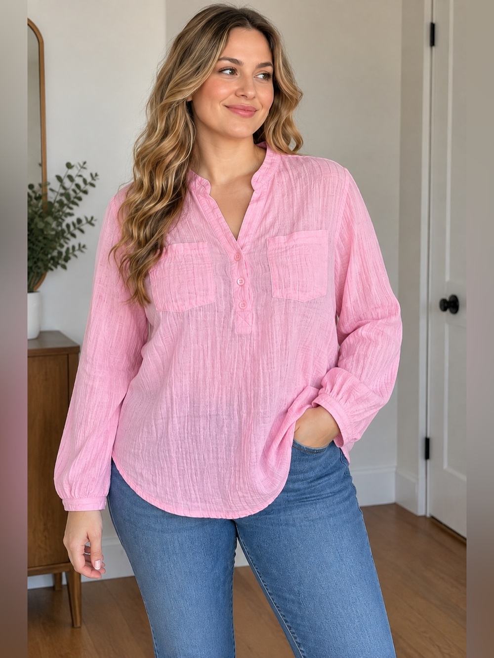 Women’s Pink Lightweight Long Sleeve Blouse Size XL BNWOT